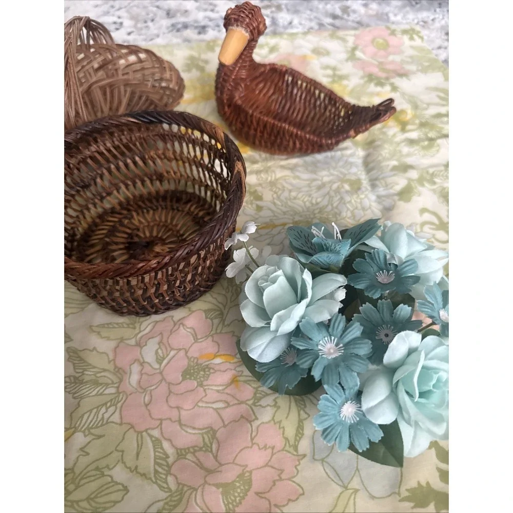 Assortment Of Small Wicker Baskets & Mini Flower Arrangements
